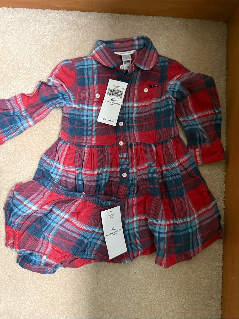 Polo Ralph Lauren 12 months Plaid Button-Front Dress - Red & Blue with bloomers